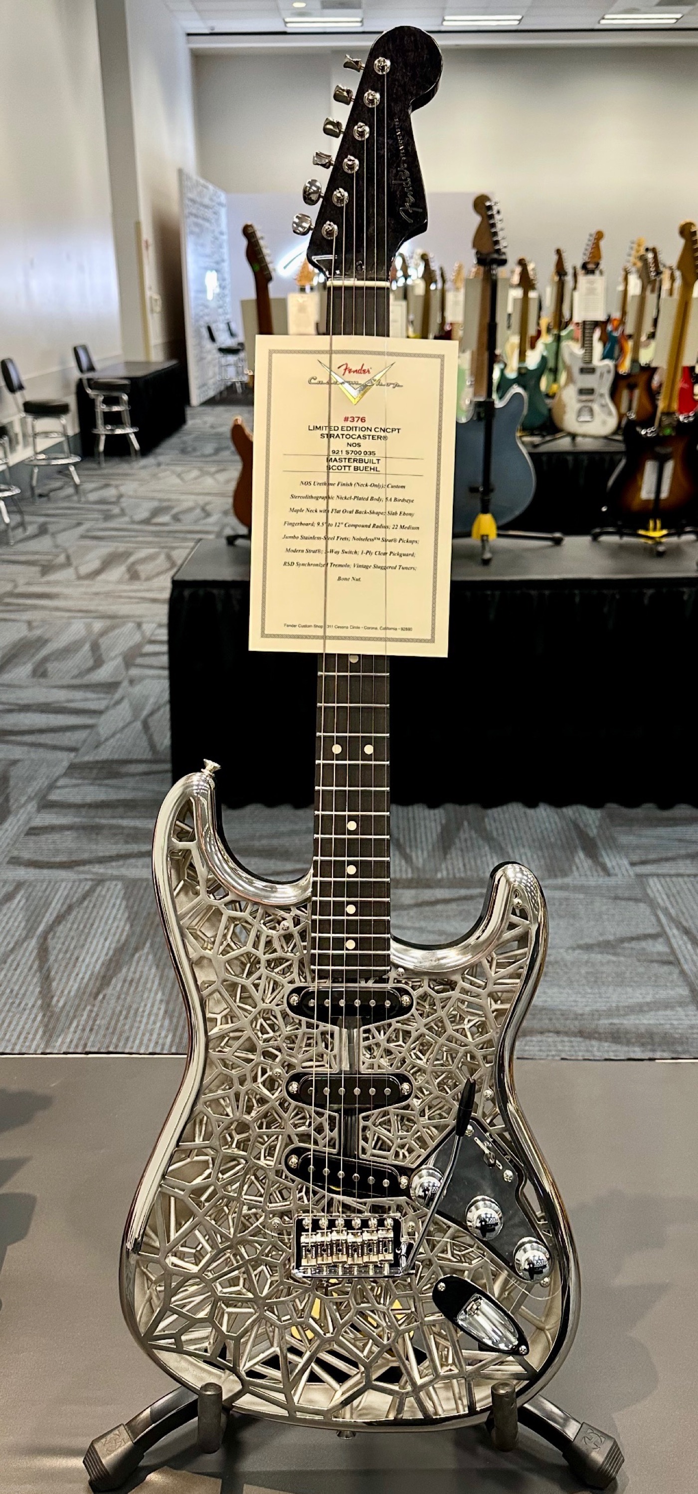 Second NASAcaster with Fender Custom Shop assembly and custom rosewood neck on display at NAMM