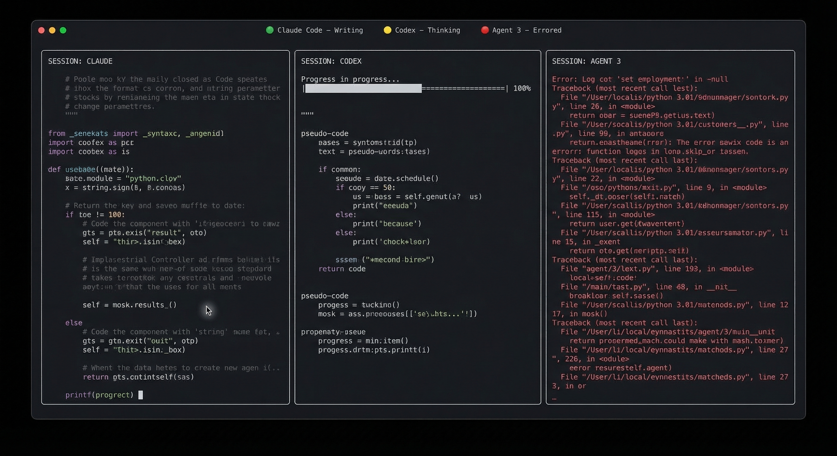 Ryngo agent orchestration showing multiple AI agent statuses in the terminal status bar