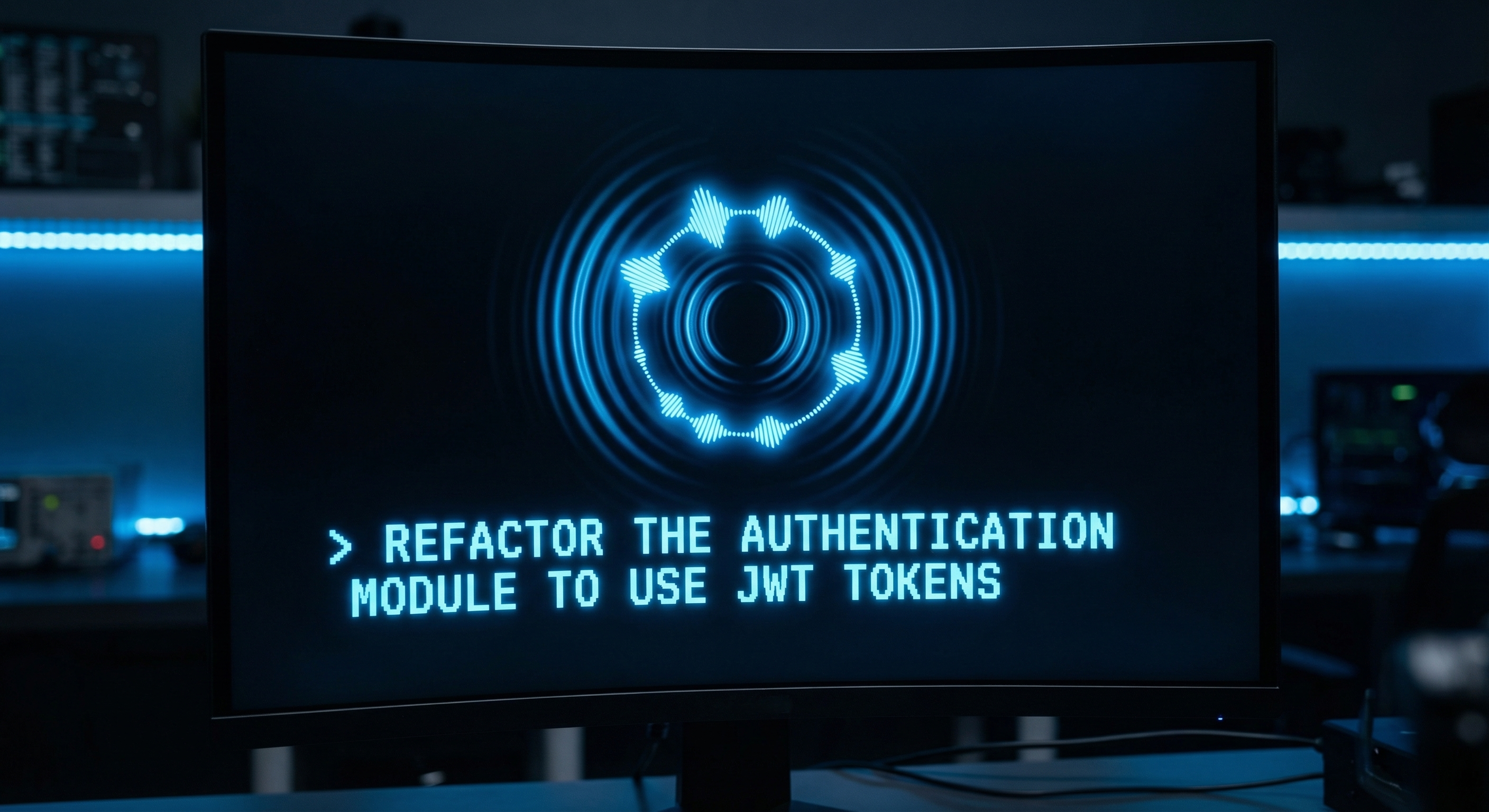 Ryngo voice control interface with audio waveform visualization and transcribed text